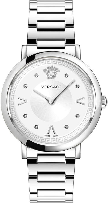 Versace Pop Chic Damenuhr Silber Stahl Weiß Zifferblatt 36mm VEVD00419